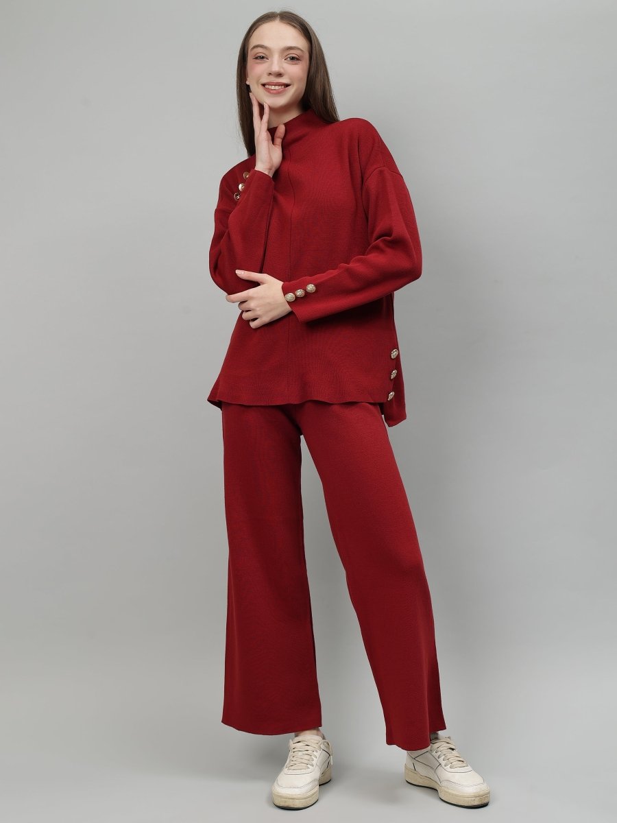 Gaiia Women Solid Color High Neck Co - Ord Set - GAIIA